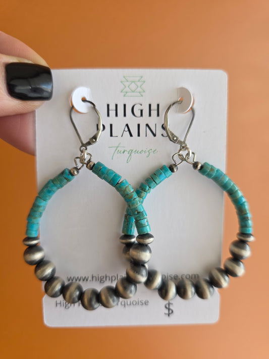 Santo Domingo Kingman Turquoise and Sterling Silver Hoop Earrings