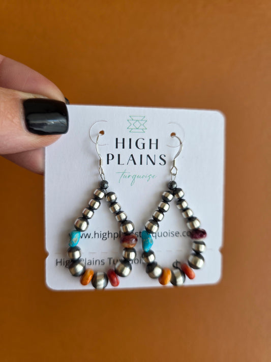 3-6mm Sterling, Spiny, Turquoise Hoop Earrings