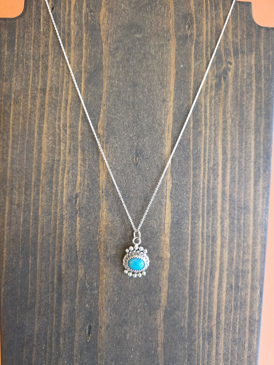 Sterling Silver Dot and China Mountain Turquoise Pendant Necklace