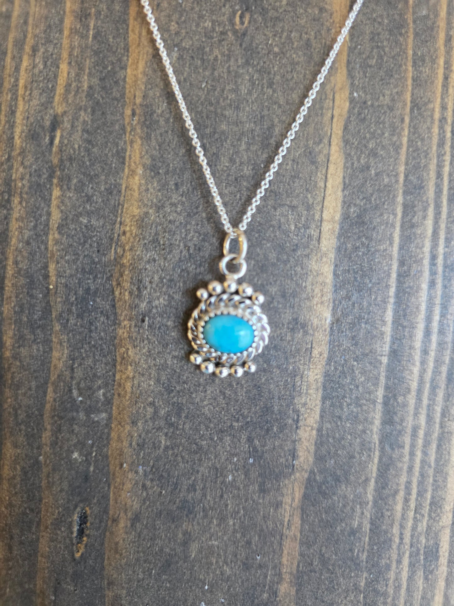 Sterling Silver Dot and China Mountain Turquoise Pendant Necklace