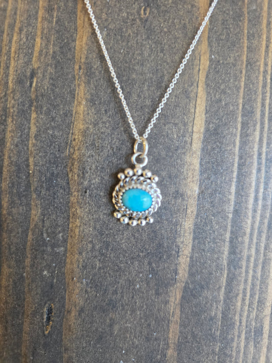 Sterling Silver Dot and China Mountain Turquoise Pendant Necklace
