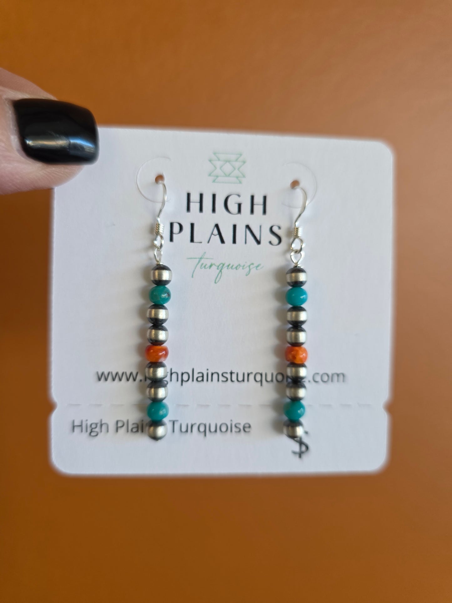 Sterling, Turquoise, Spiny Stick Style Earrings