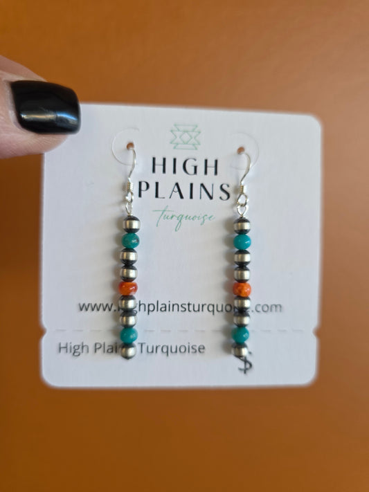 Sterling, Turquoise, Spiny Stick Style Earrings