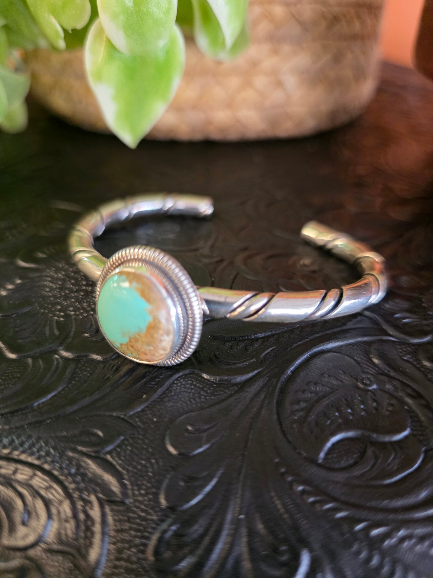 Twist Rope Sterling Silver Nevada Turquoise Cuff