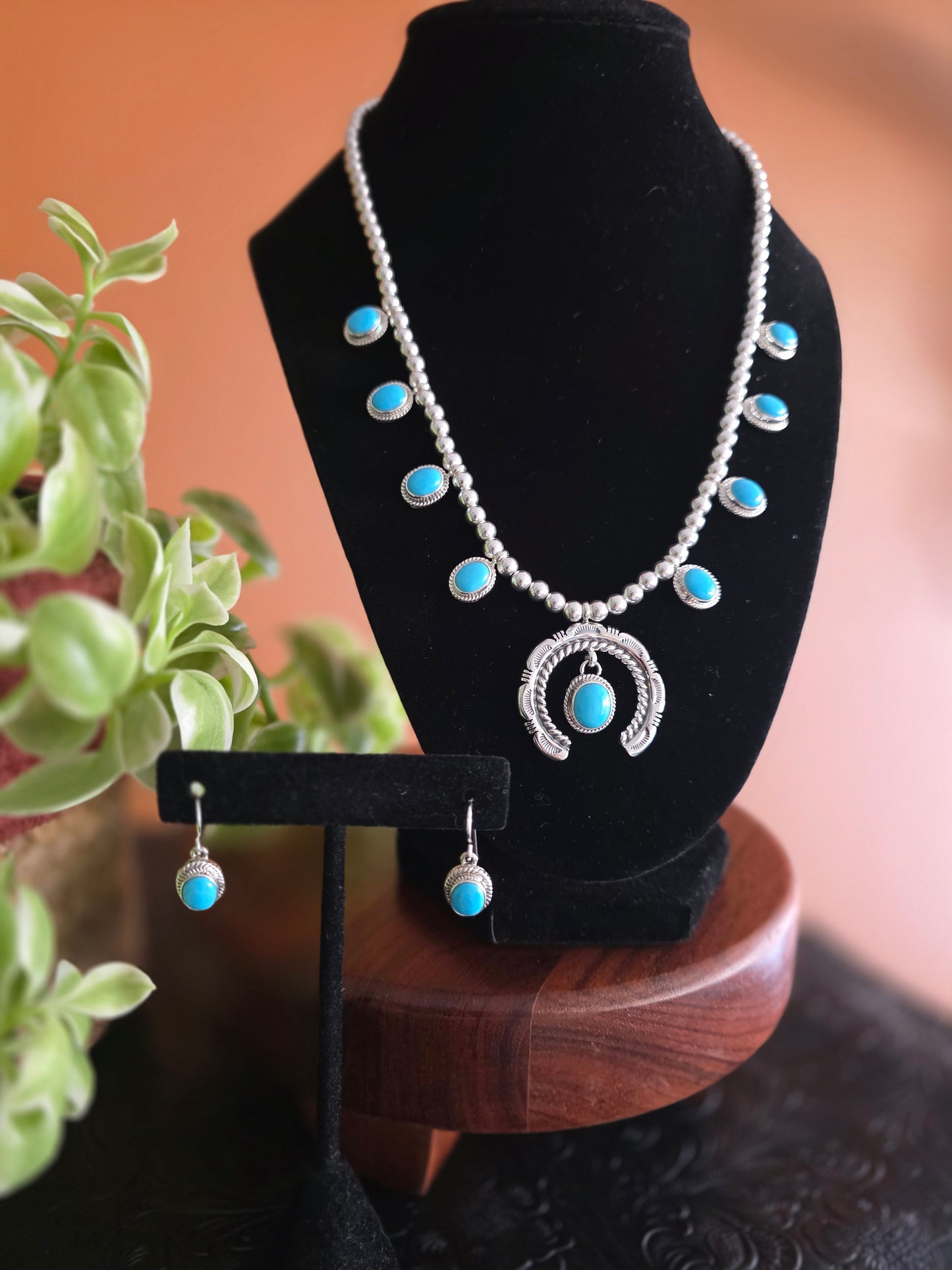 Sleeping Beauty Turquoise Squash Blossom Necklace Set