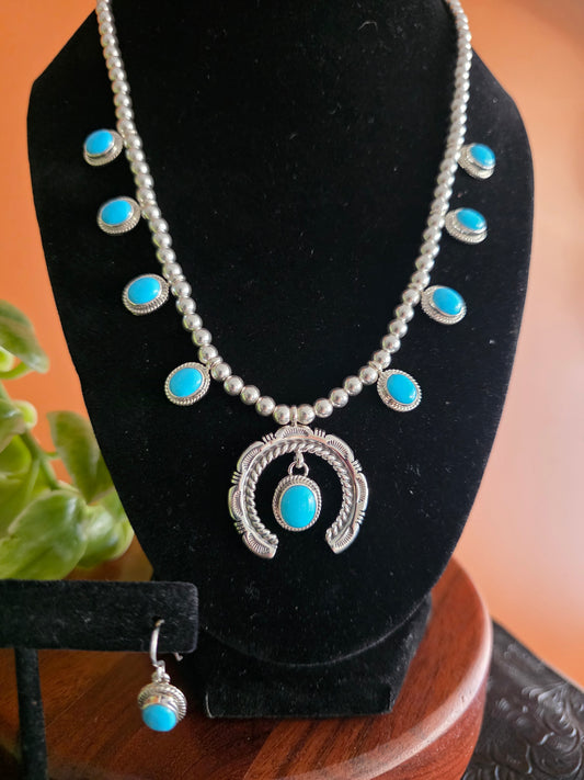 Sleeping Beauty Turquoise Squash Blossom Necklace Set