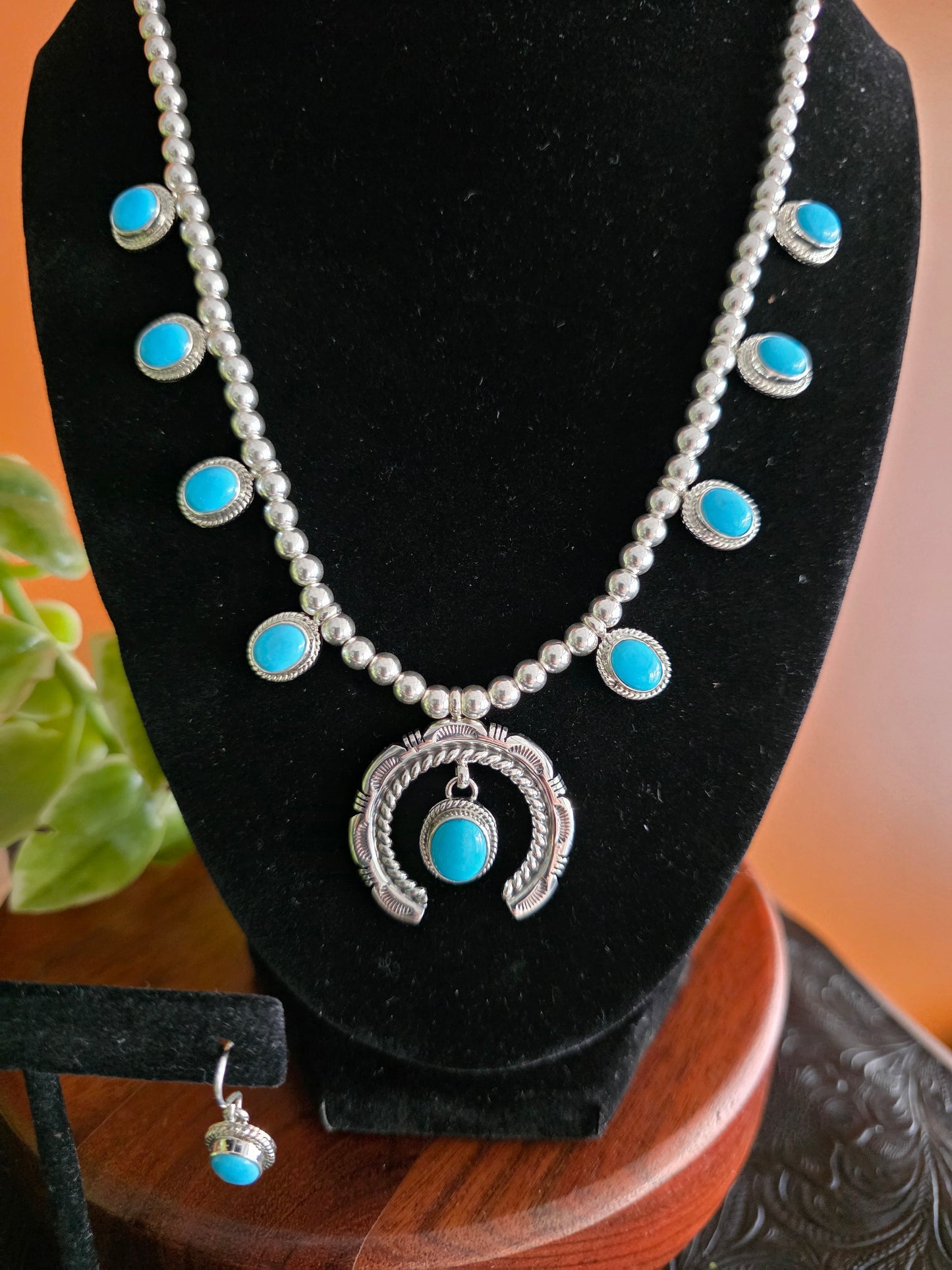 Sleeping Beauty Turquoise Squash Blossom Necklace Set