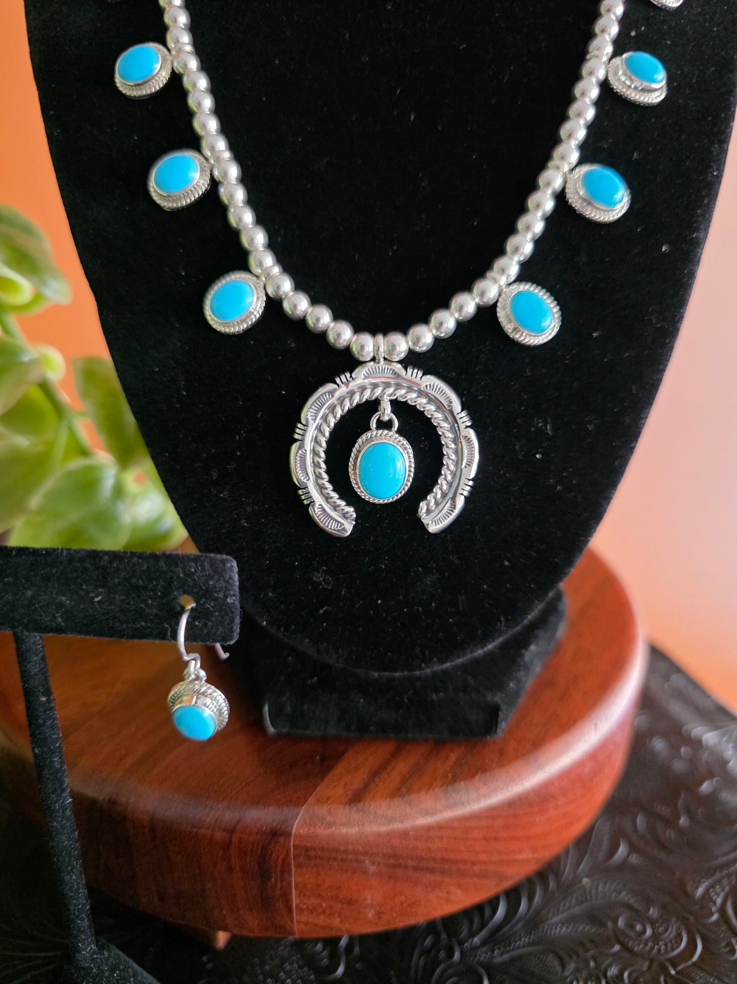 Sleeping Beauty Turquoise Squash Blossom Necklace Set