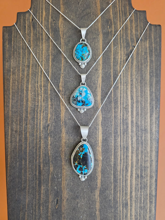 Blue Moon Turquoise Pendant Necklace with Sweet Sterling Embellishment