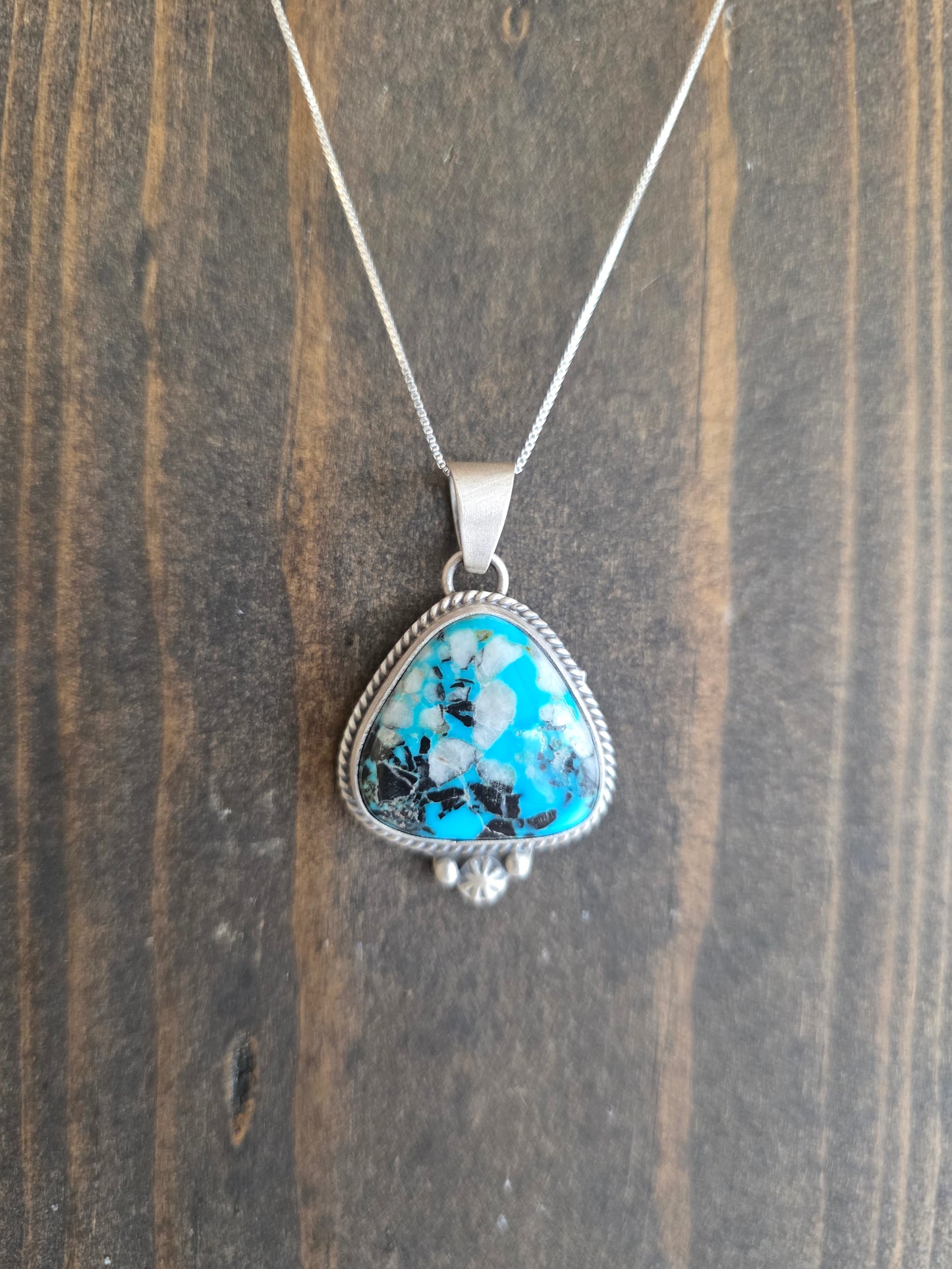 Blue Moon Turquoise Pendant Necklace with Sweet Sterling Embellishment