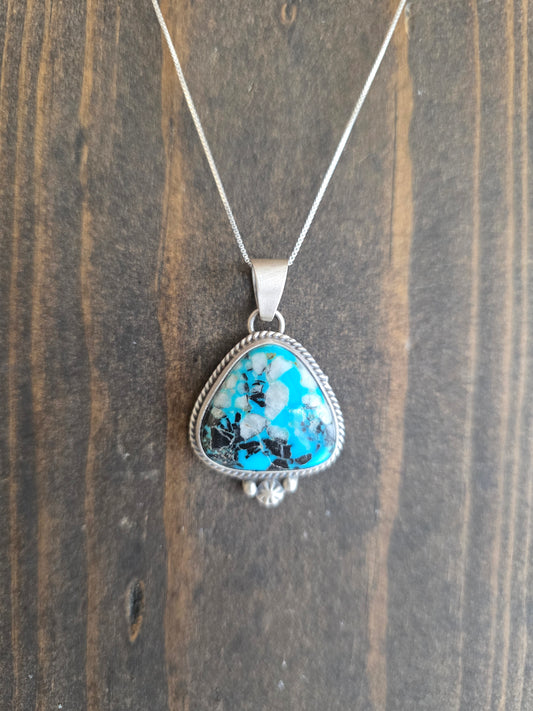 Blue Moon Turquoise Pendant Necklace with Sweet Sterling Embellishment