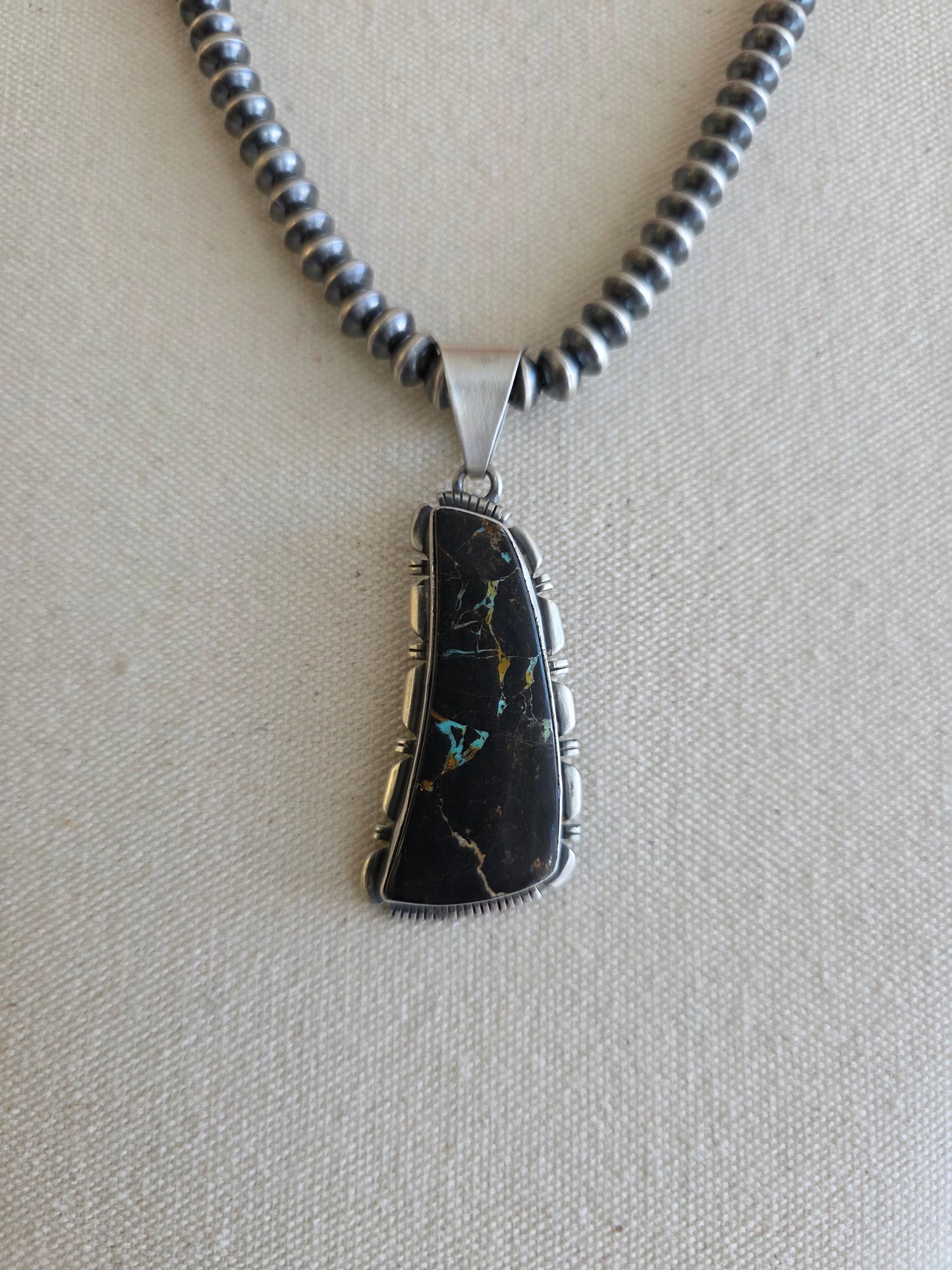 Begay Oblong Blackjack Turquoise Pendant