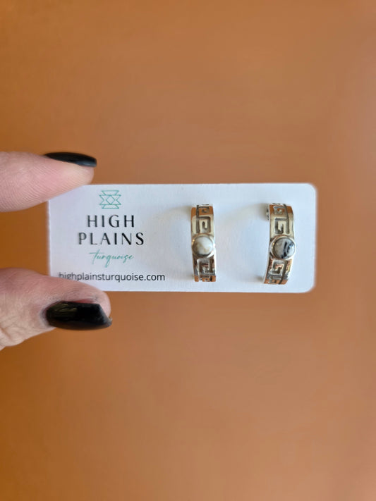 Julius Burbank Greek Key White Buffalo Half Hoop Earrings