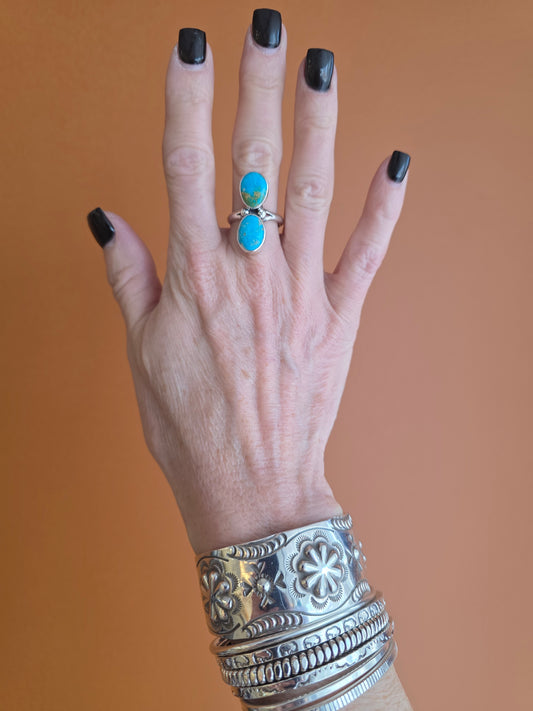 Double Stone Turquoise Mountain Ring
