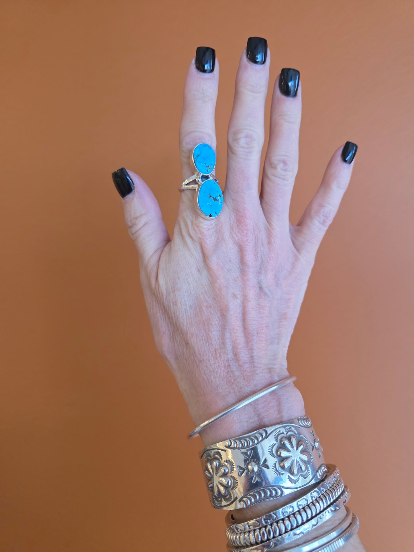Double Stone Spiderweb Kingman Turquoise Ring