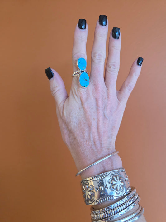 Double Stone Spiderweb Kingman Turquoise Ring
