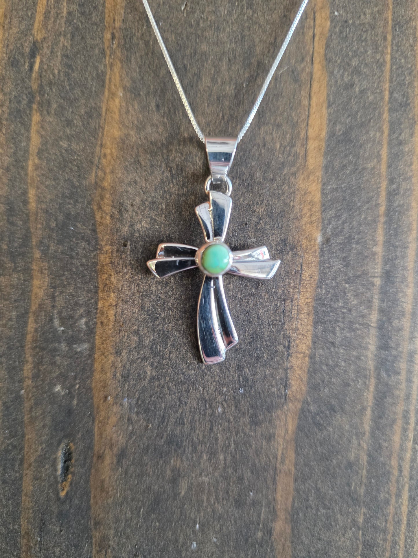 Sterling Silver and Sonoran Gold Turquoise Cross Pendant Necklace