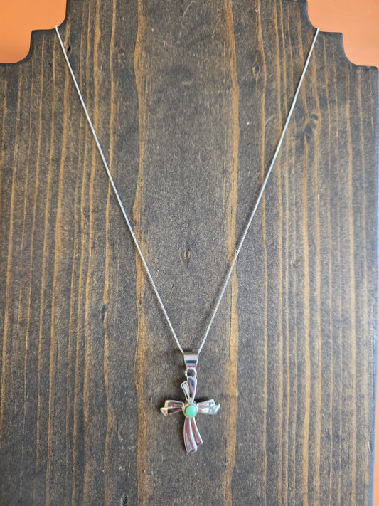 Sterling Silver and Sonoran Gold Turquoise Cross Pendant Necklace
