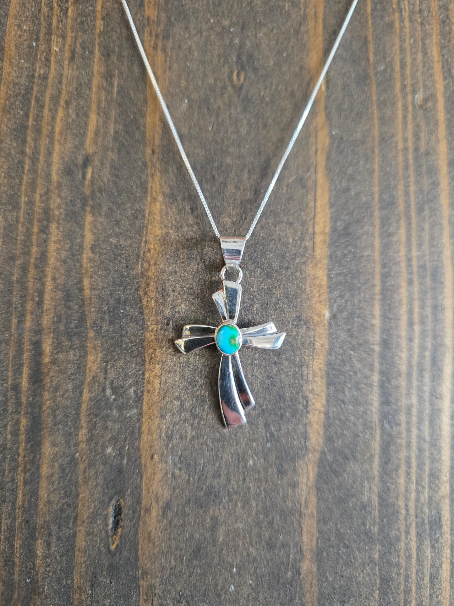 Sterling Silver and Sonoran Gold Turquoise Cross Pendant Necklace
