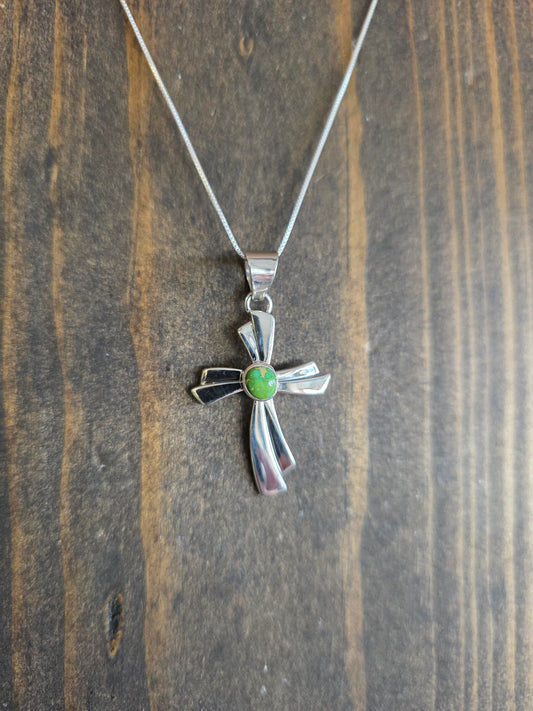 Sterling Silver and Sonoran Gold Turquoise Cross Pendant Necklace