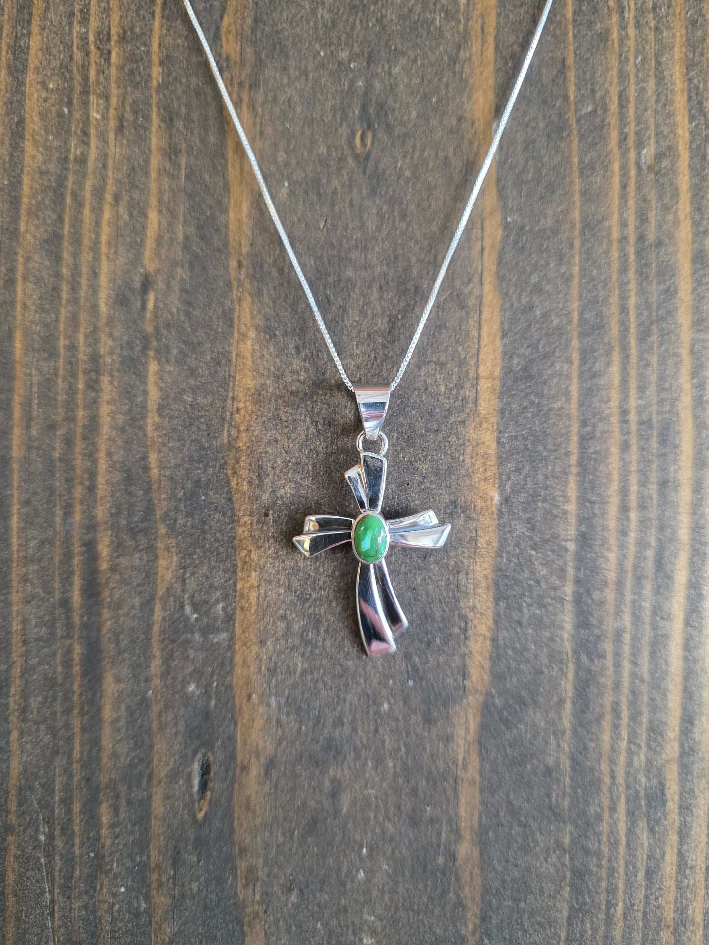 Sterling Silver and Sonoran Gold Turquoise Cross Pendant Necklace