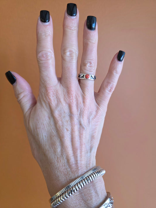 Carson Blackgoat Sterling Silver and Carnelian Wave Ring