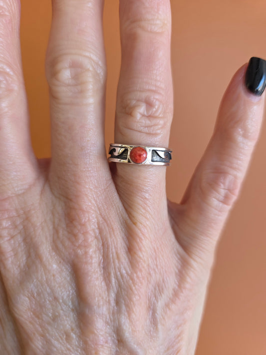 Carson Blackgoat Sterling Silver and Carnelian Wave Ring