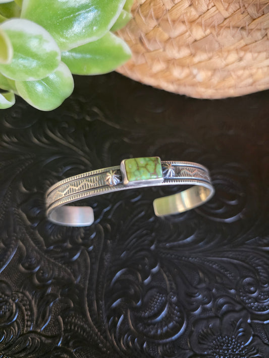 Rectangular Sonoran Gold Turquoise Sterling Stamped Cuff Bracelet