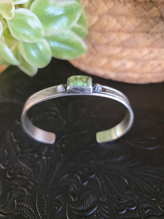 Rectangular Sonoran Gold Turquoise Sterling Stamped Cuff Bracelet