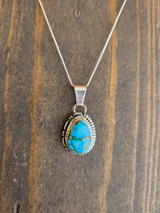 Kingman Turquoise Teardrop Pendant Necklace