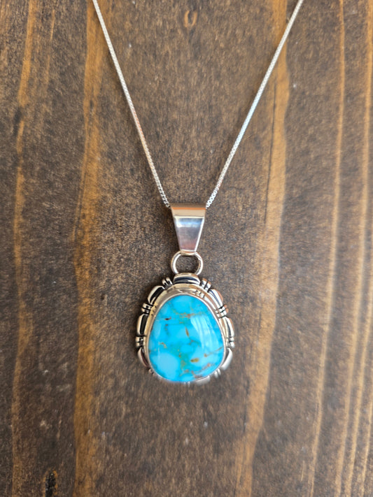Kingman Turquoise Teardrop Pendant Necklace