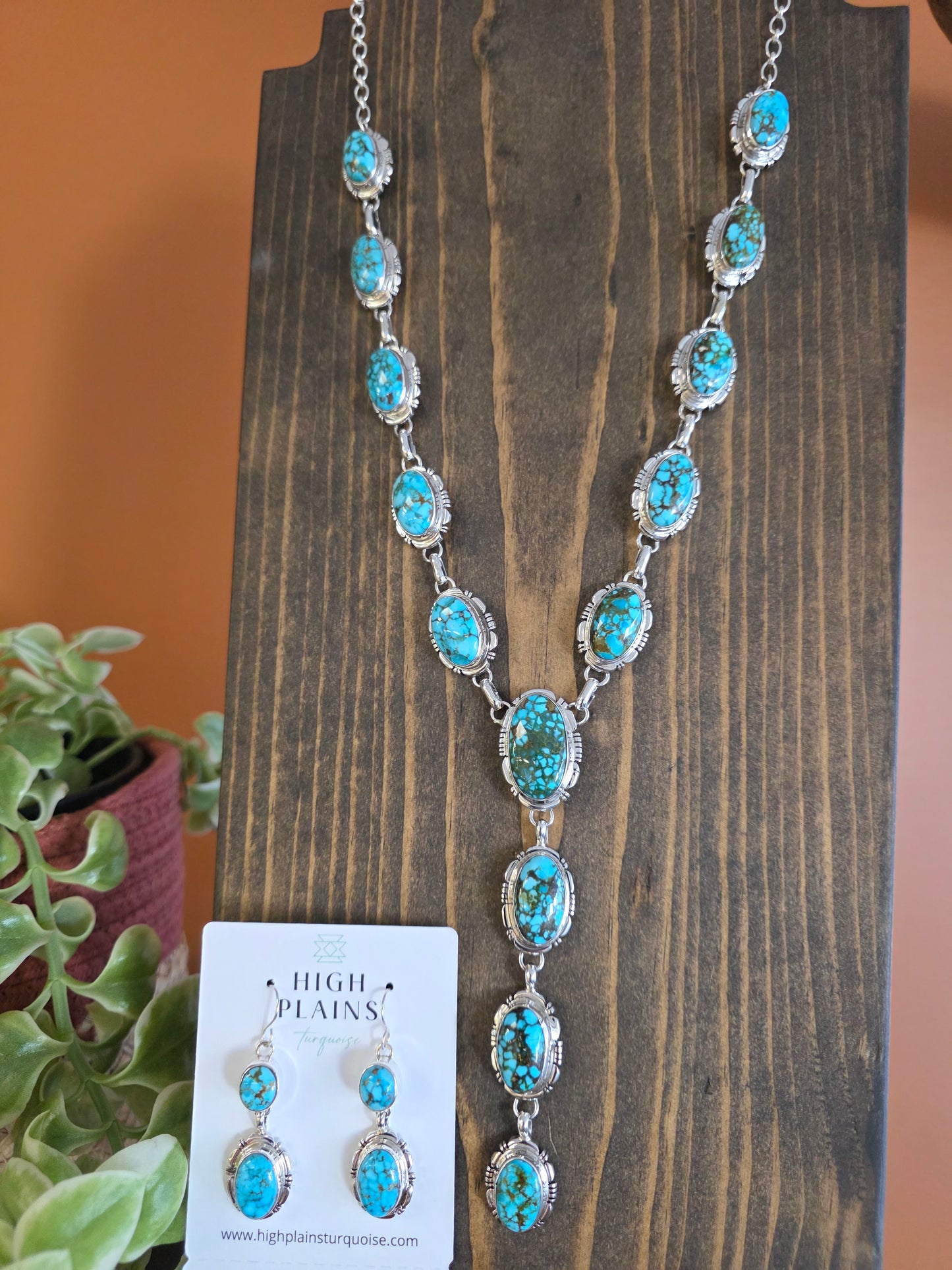 Spiderweb Kingman Lariat Necklace and Earring Set