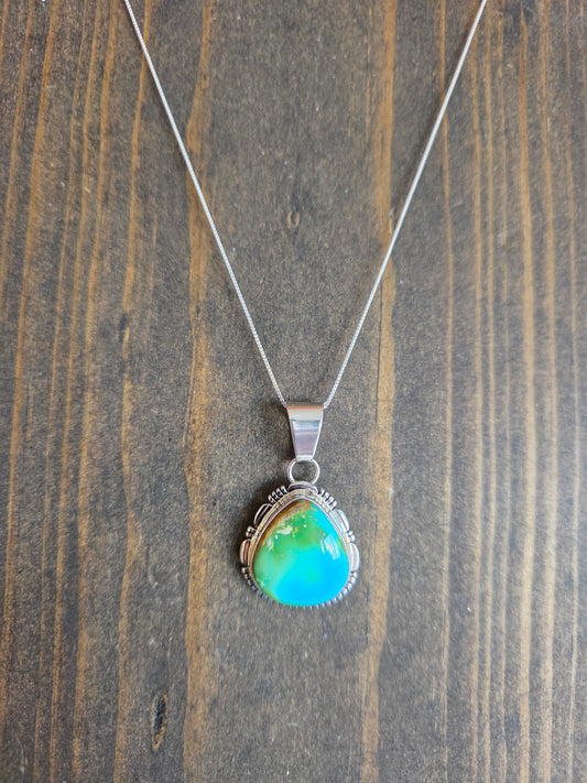 Sonoran Gold Turquoise Large Teardrop Pendant Necklace