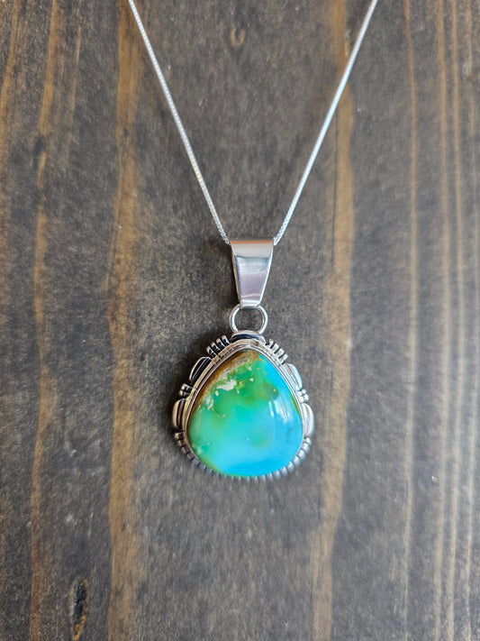 Sonoran Gold Turquoise Large Teardrop Pendant Necklace