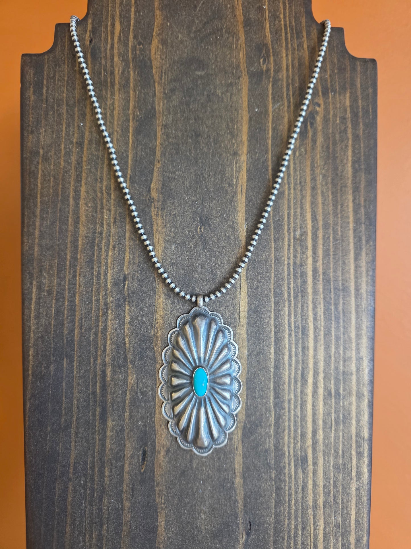 Sterling Turquoise Concho Pendant Necklace
