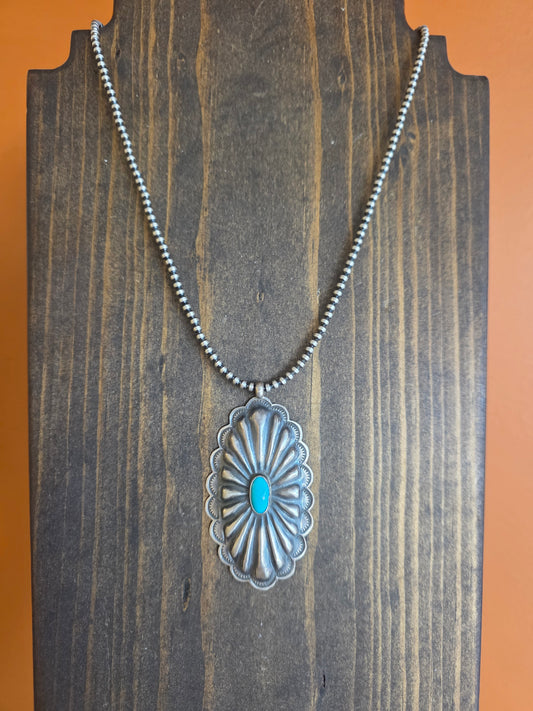 Sterling Turquoise Concho Pendant Necklace