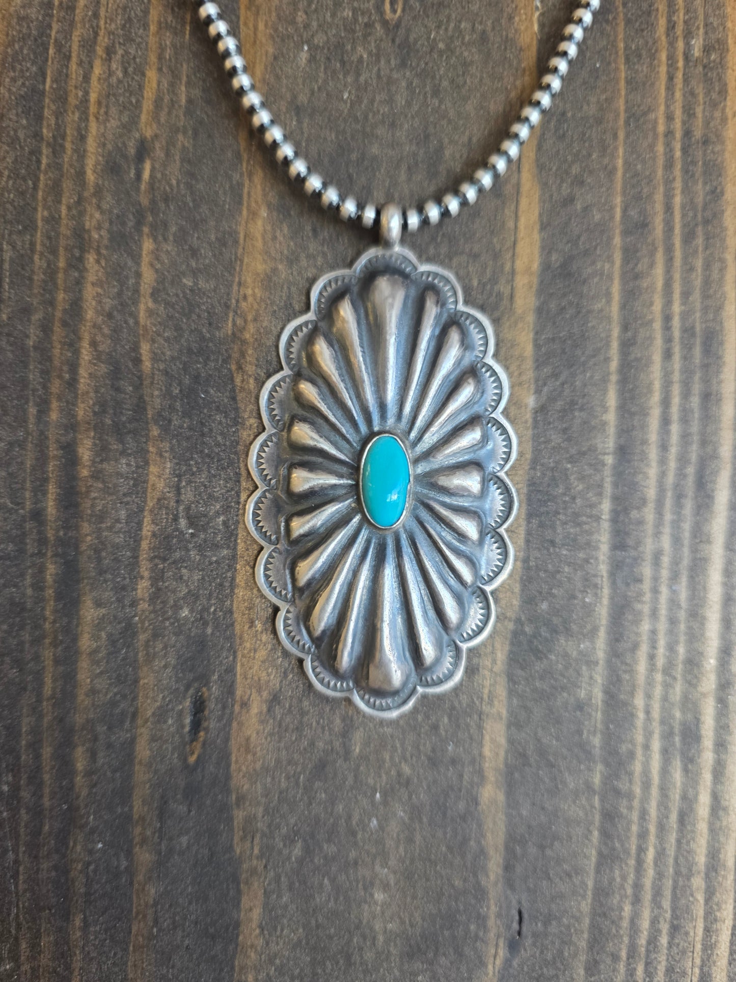 Sterling Turquoise Concho Pendant Necklace