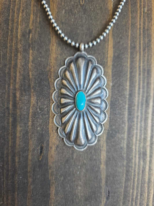 Sterling Turquoise Concho Pendant Necklace