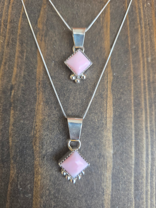 Pink Conch Diamond Shaped Pendant Necklace