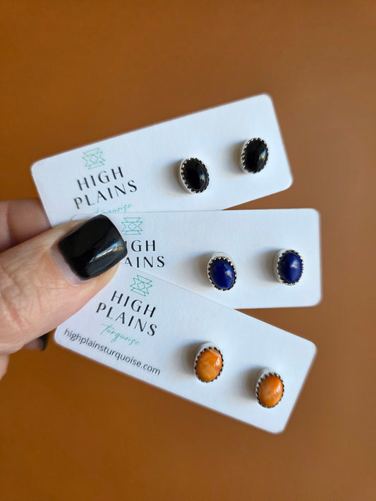 Serrated Bezel Oval Earrings (various styles)