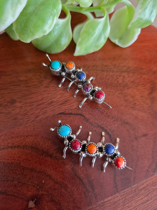 Navajo Handmade Multi-Stone Caterpillar Pins