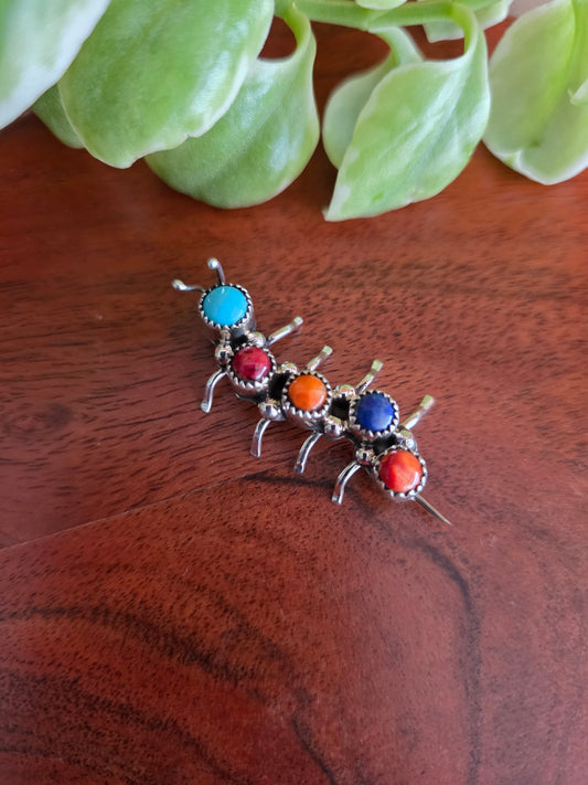 Navajo Handmade Multi-Stone Caterpillar Pins