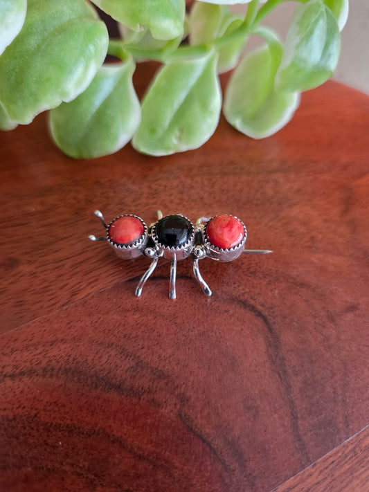 Red Spiny and Black Onyx Caterpillar Pin