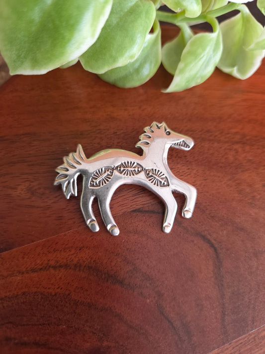 Navajo Stamped Sterling Silver Horse Pin