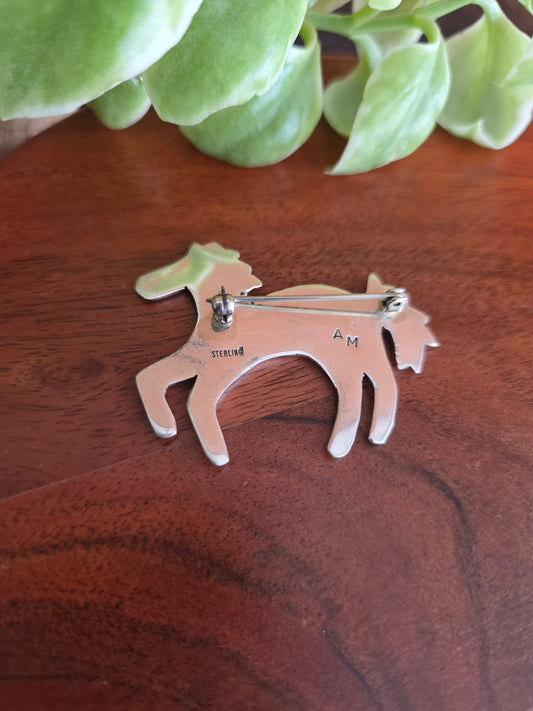 Navajo Stamped Sterling Silver Horse Pin