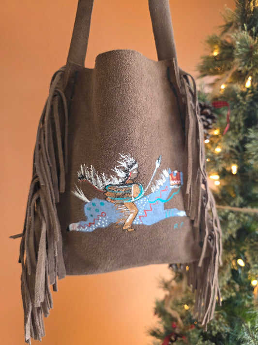 Hand Painted Fringe Leather Bag by Roslan Fitchner