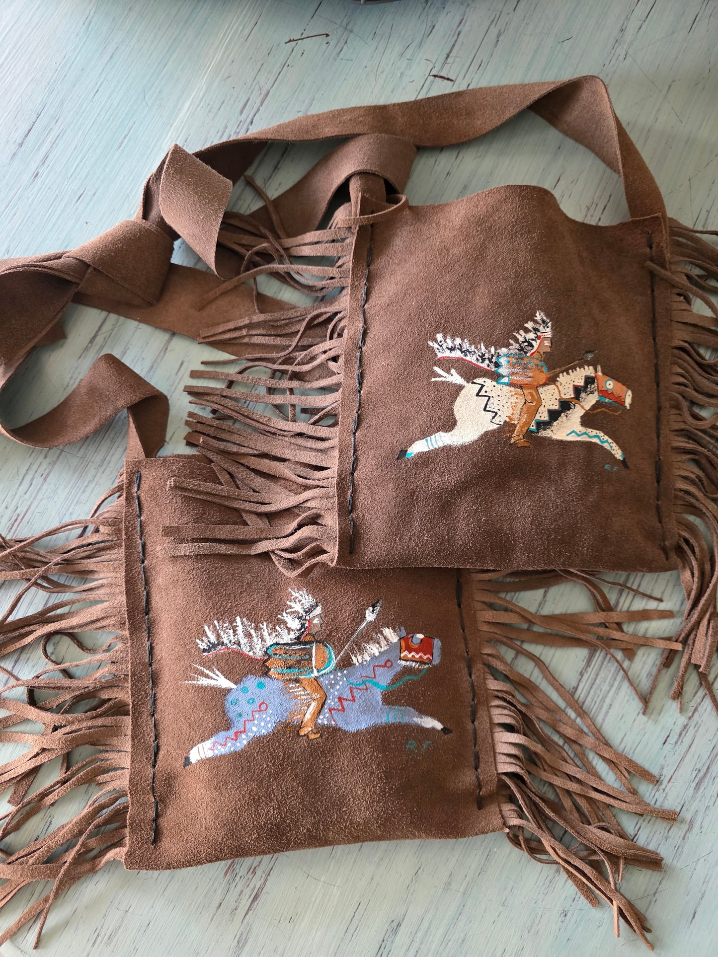 Hand Painted Fringe Leather Bag by Roslan Fitchner