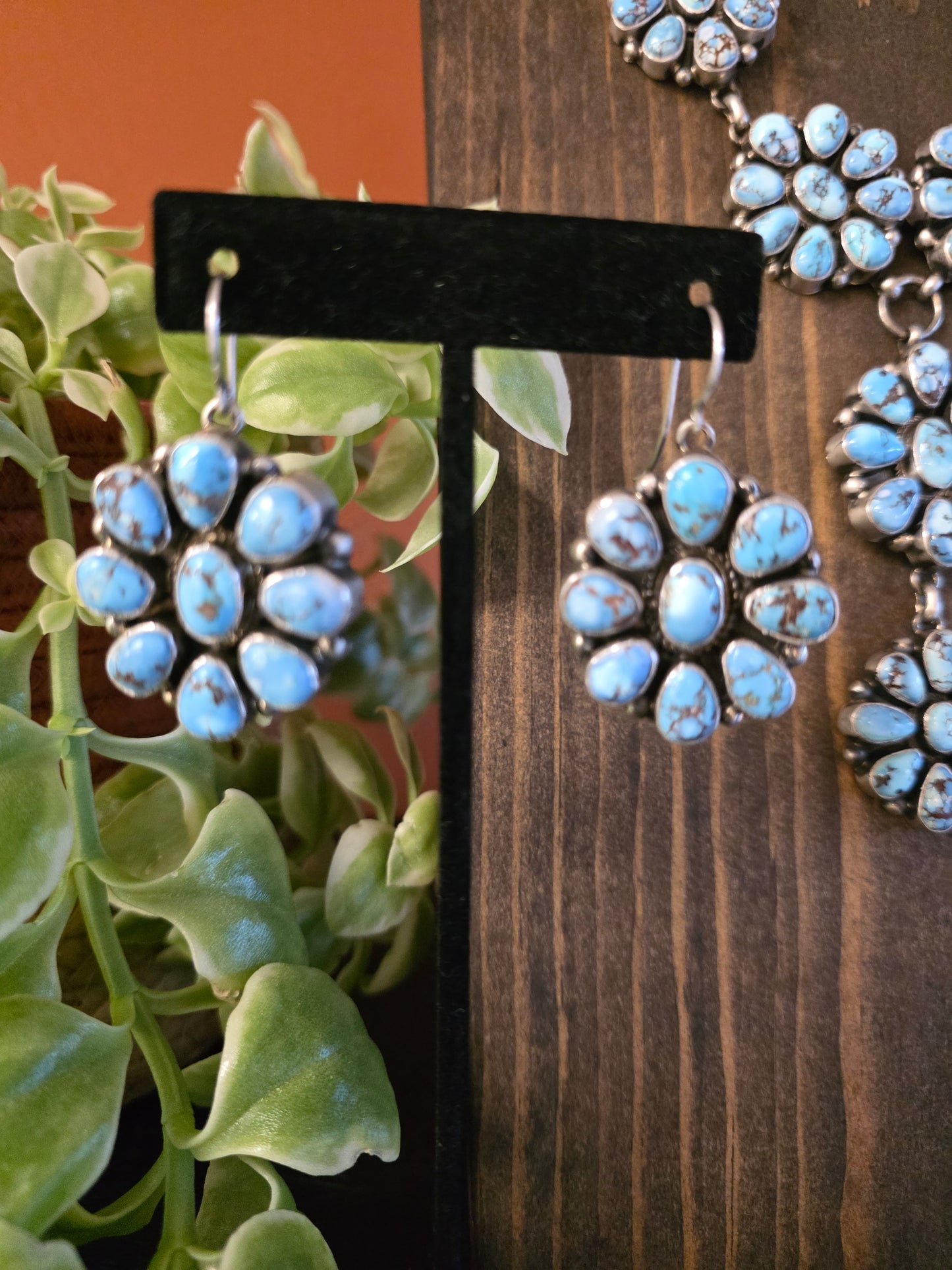 Navajo Handmade Golden Hills Turquoise Cluster Set