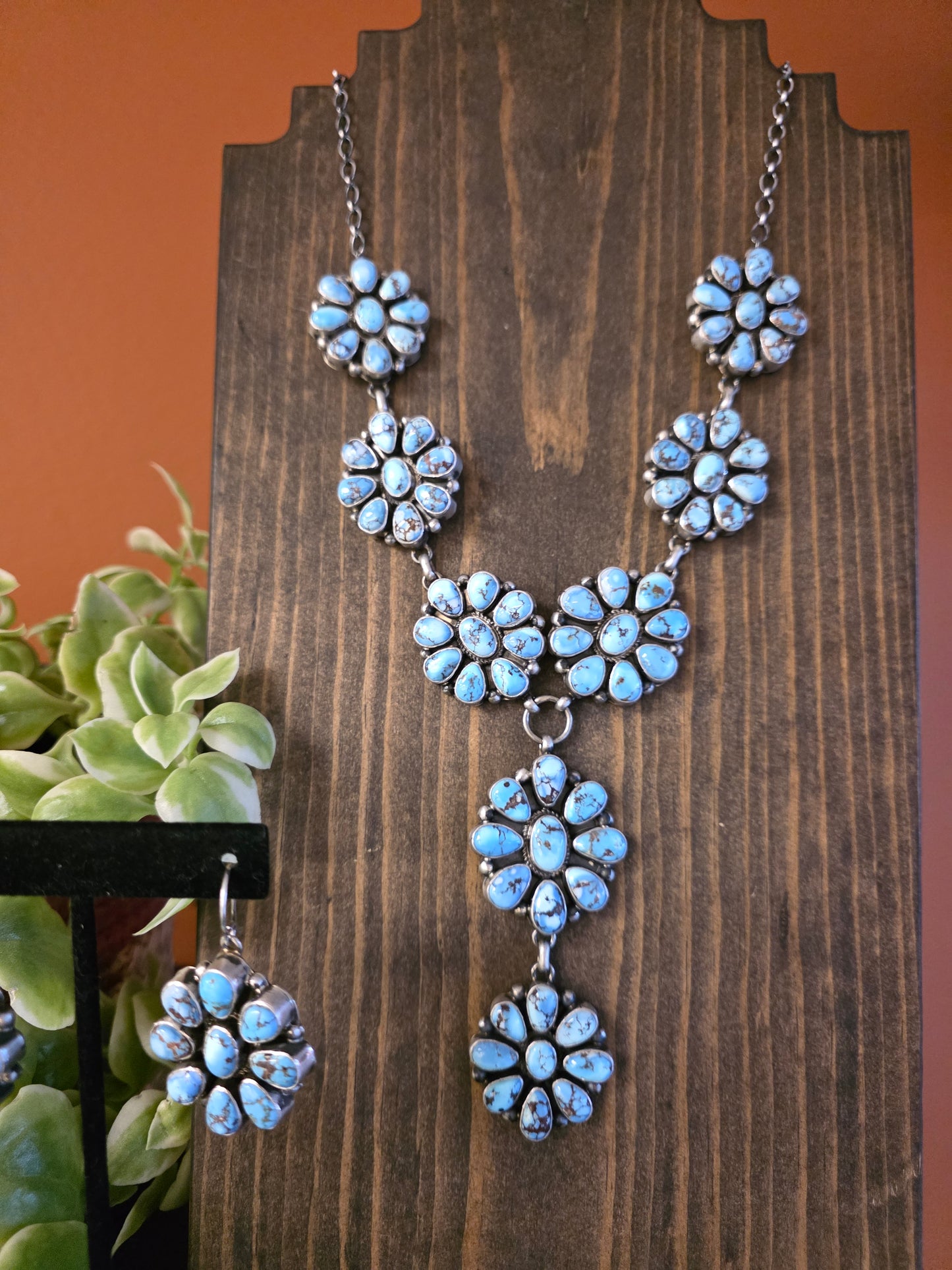 Navajo Handmade Golden Hills Turquoise Cluster Set