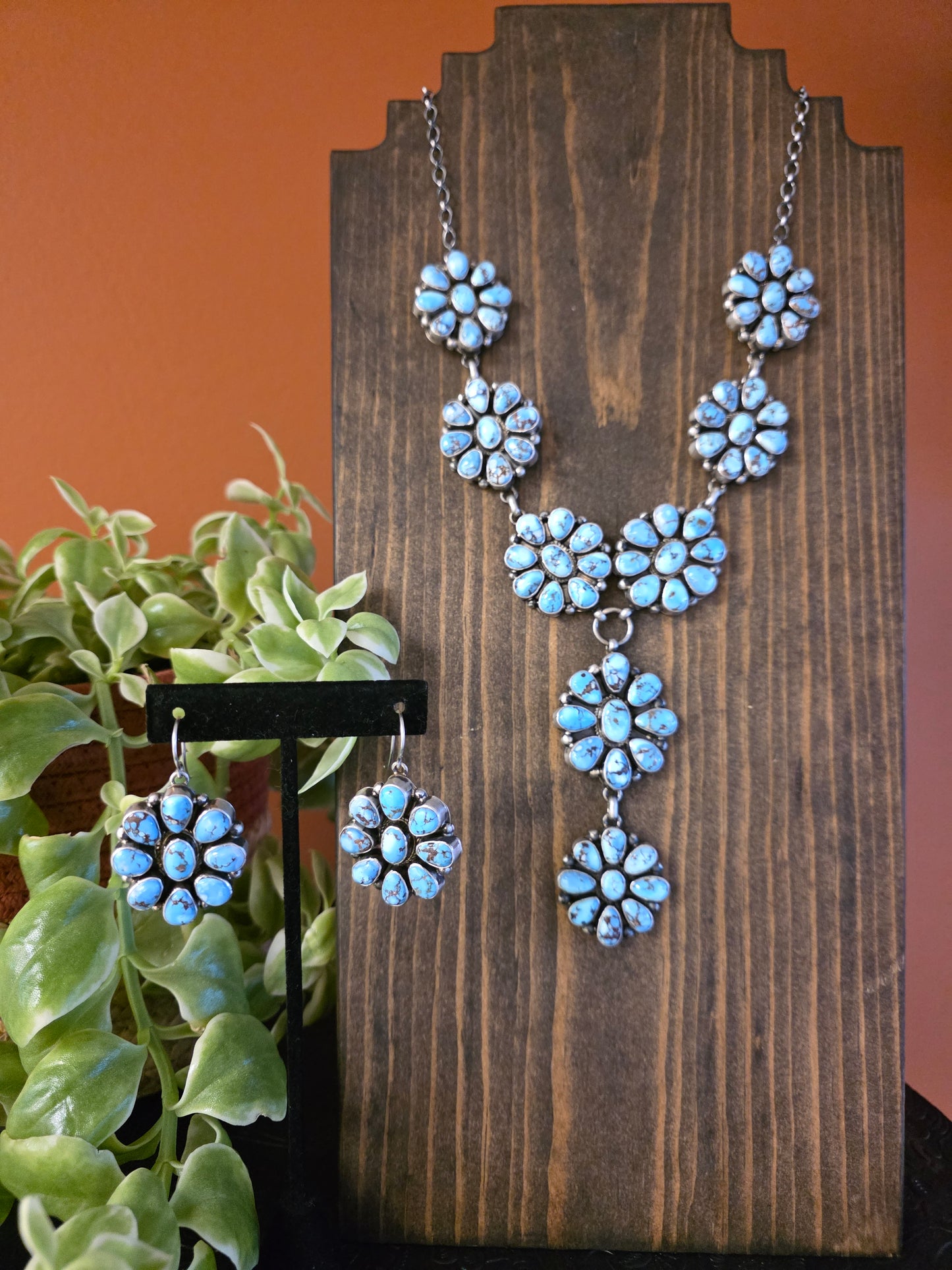 Navajo Handmade Golden Hills Turquoise Cluster Set